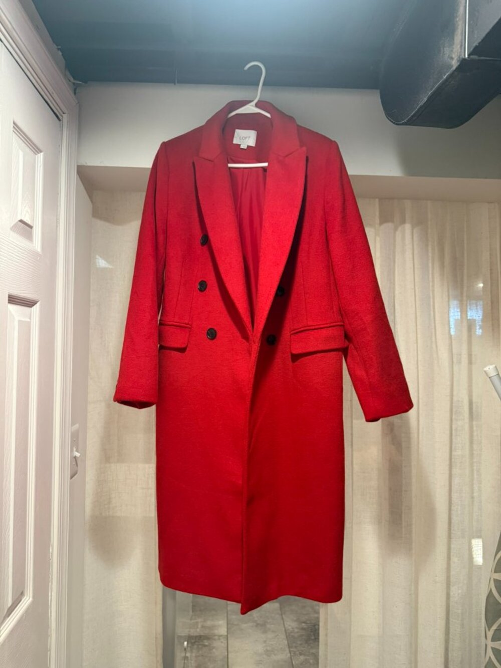 LOFT Red Wool Blend Double-Breasted Long Coat | Tailored Winter Coat